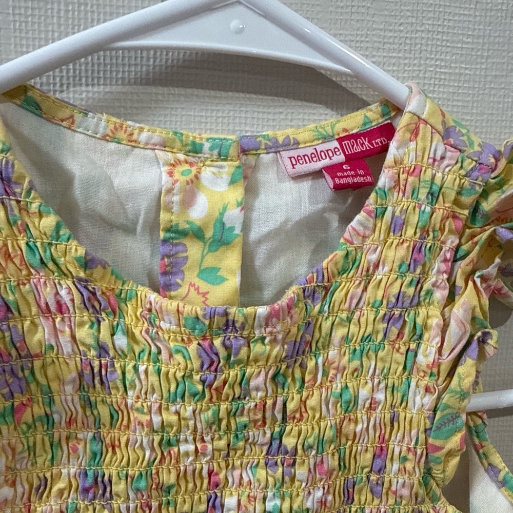 Penelope Mack Yellow Floral Smocked Tank Top with Pastel Accents size6